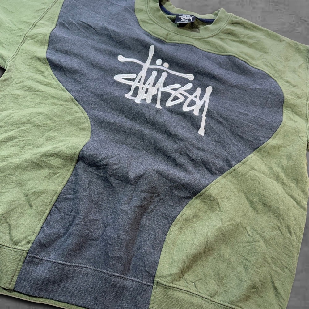 Y2K Oversized Drop Shoulder Stussy Crewneck Streetwear Rework Style Sweater - Picture 3 of 6